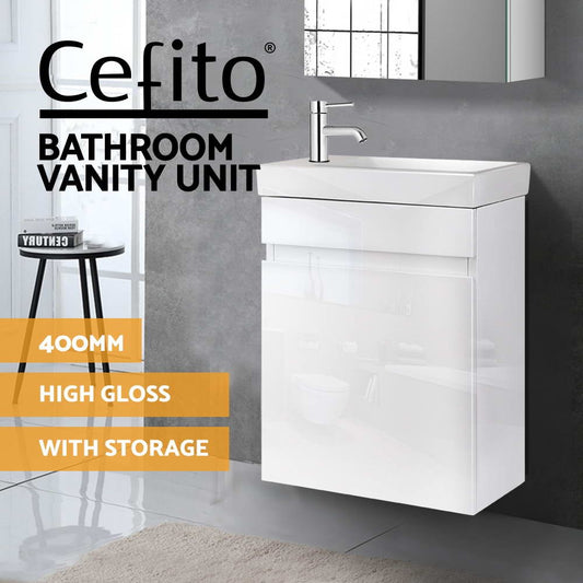 Cefito Vanity Unit 400mm Basin Bathroom Cabinet Storage Wall Hung Sink White