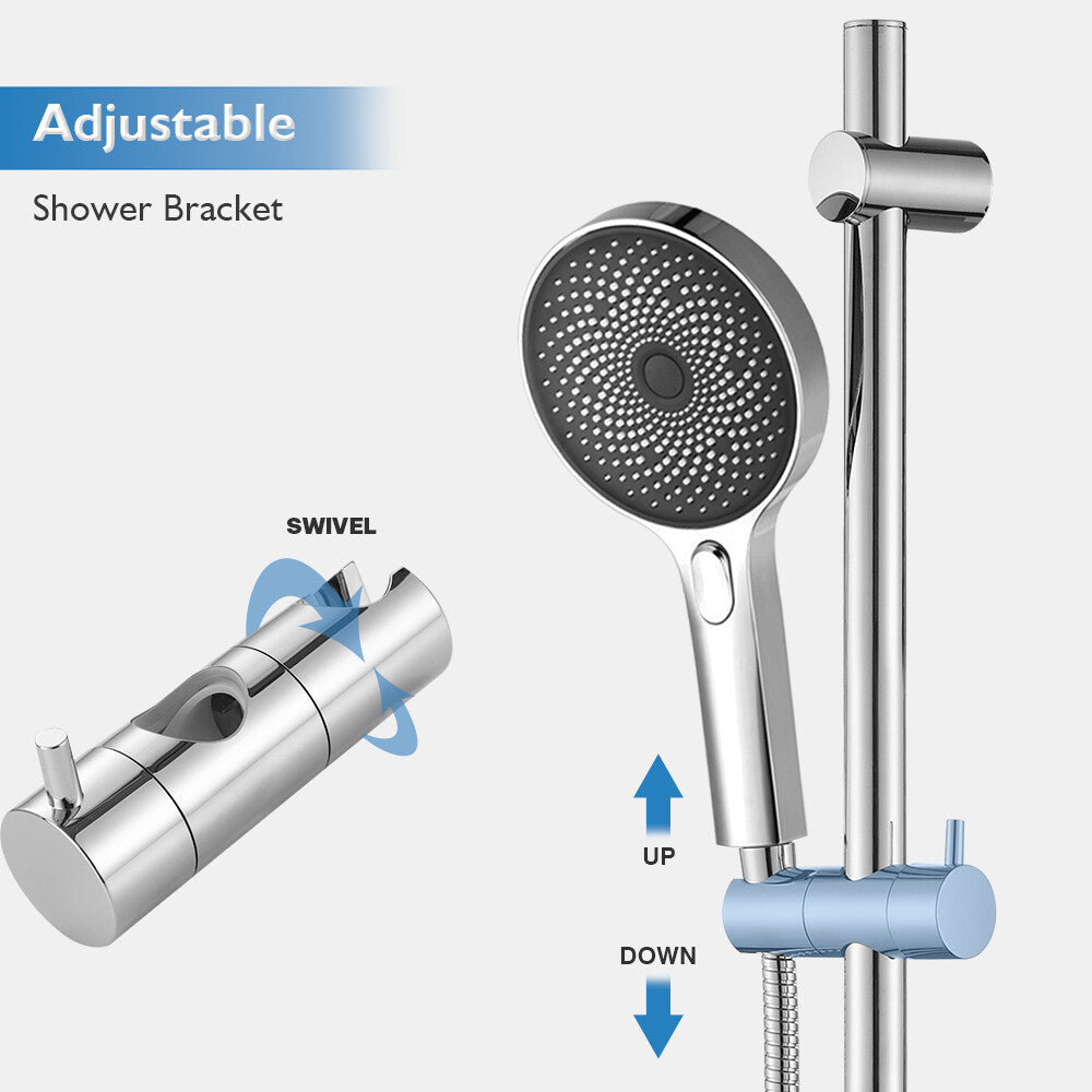 WELS Hand Held Shower Head on Sliding Rail Bar Chrome Round Shower Mixer Taps