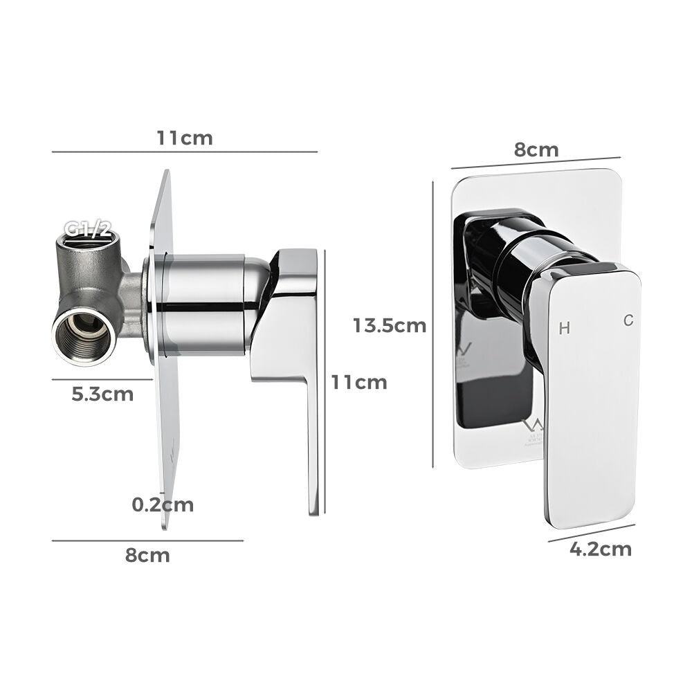 Simplus SS304 Shower Mixer Tap Square Head Bath Tub Wall Mount Watermark Chrome
