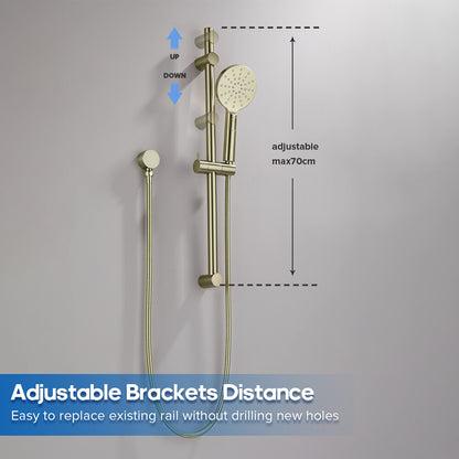 Decaura Shower Rail Set Hand Held Shower Head on Sliding Bar Brushed Gold Taps