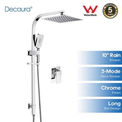 Square Shower System 250mm Rain Shower with Gooseneck Arm Wall Mounted Tapware