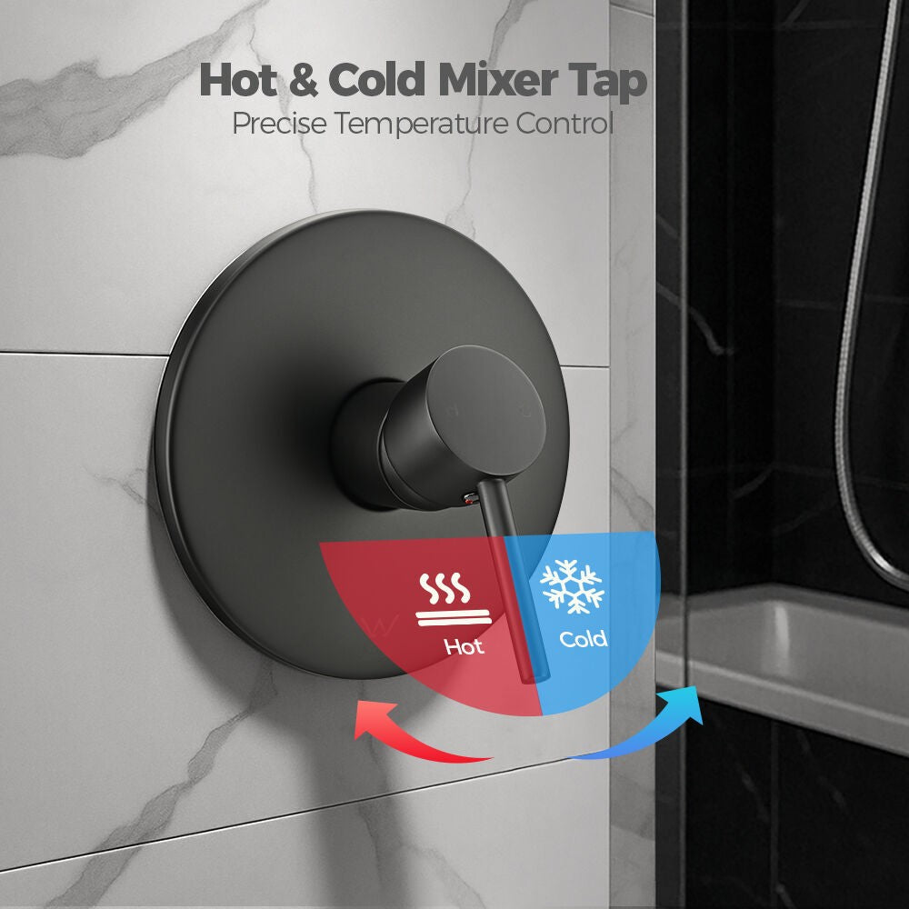 Simplus Brass Shower Mixer Tap Hot Cold Round Bath Shower Mixer Watermark Black