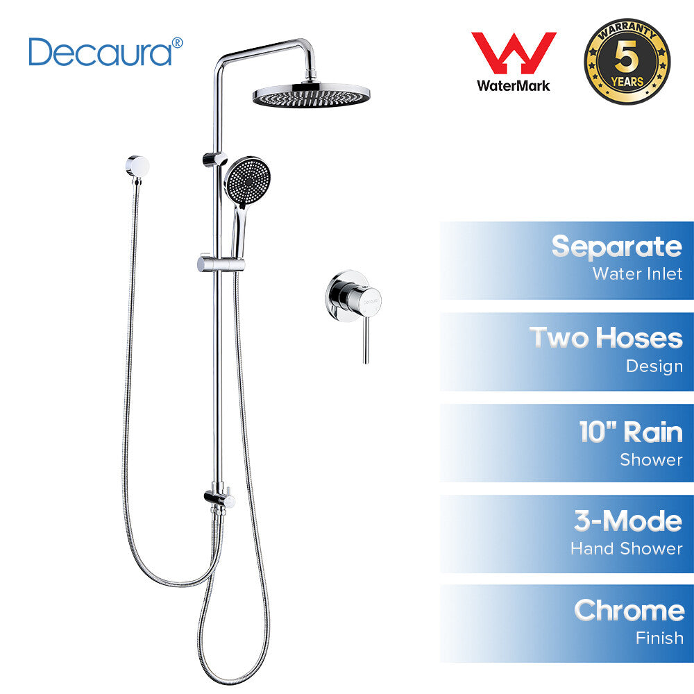 Decaura 10" Rain Shower Head Set Chrome/Black Shower Mixer Tap Wall Tapware