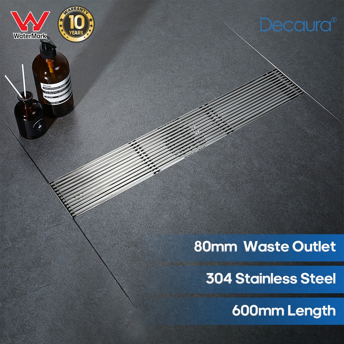 Decaura Shower Grate Drain Floor Waste Stainless Steel Tile Insert/Strip
