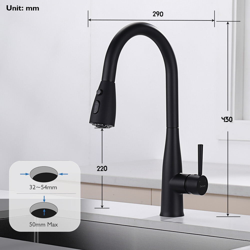 Decaura Kitchen Mixer Tap Pull Out 3-Mode Sprayer Swivel Black Sink Faucet
