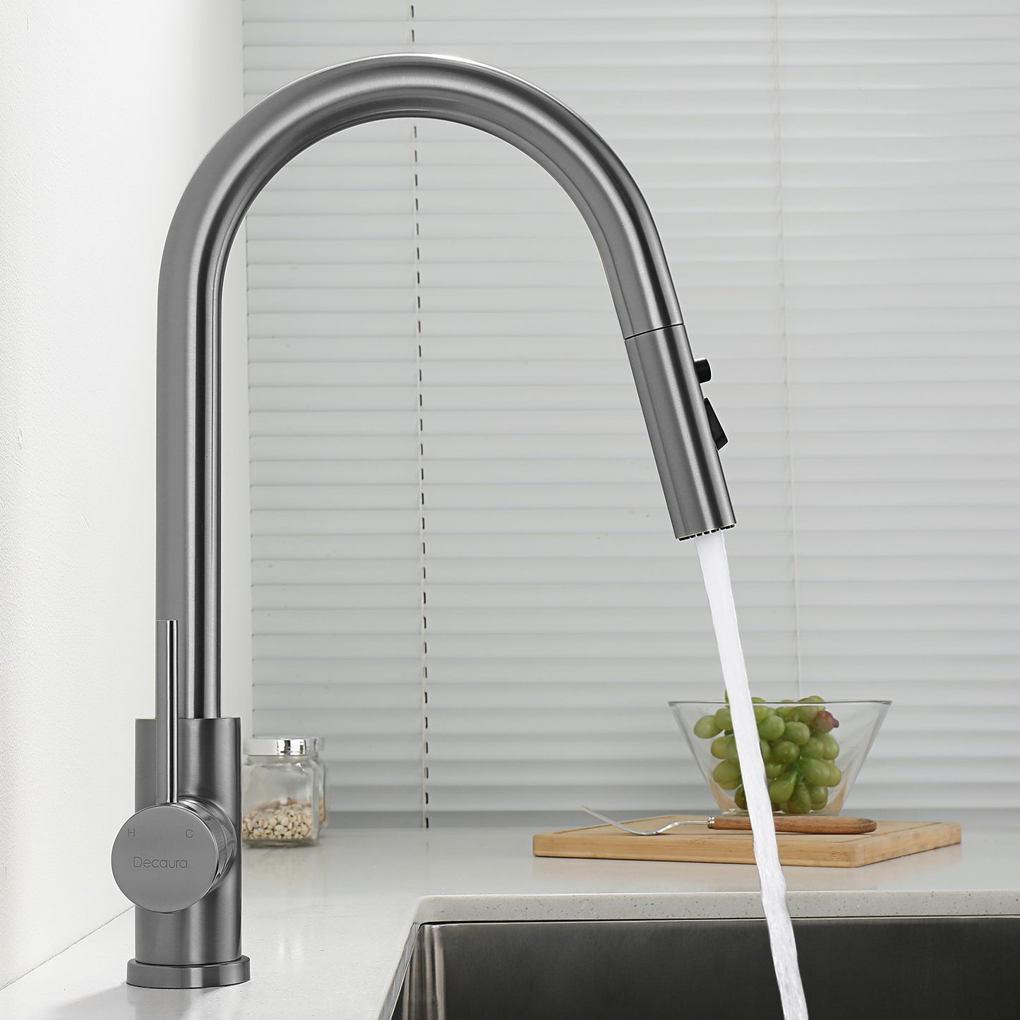 Decaura Kitchen Mixer Tap Pull Out Brushed Gunmetal Stainless Steel Spray Head