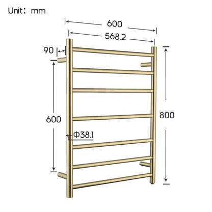 Decaura Wall Mounted Heated Towel Rail 7 Bars 304 Stainless Steel Round/Square