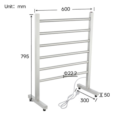 Decaura Freestanding Heated Towel Rail Racks 304 Stainless Steel 6 Rungs Brushed