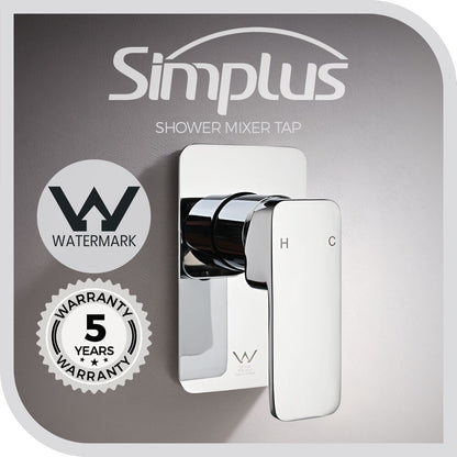 Simplus SS304 Shower Mixer Tap Square Head Bath Tub Wall Mount Watermark Chrome