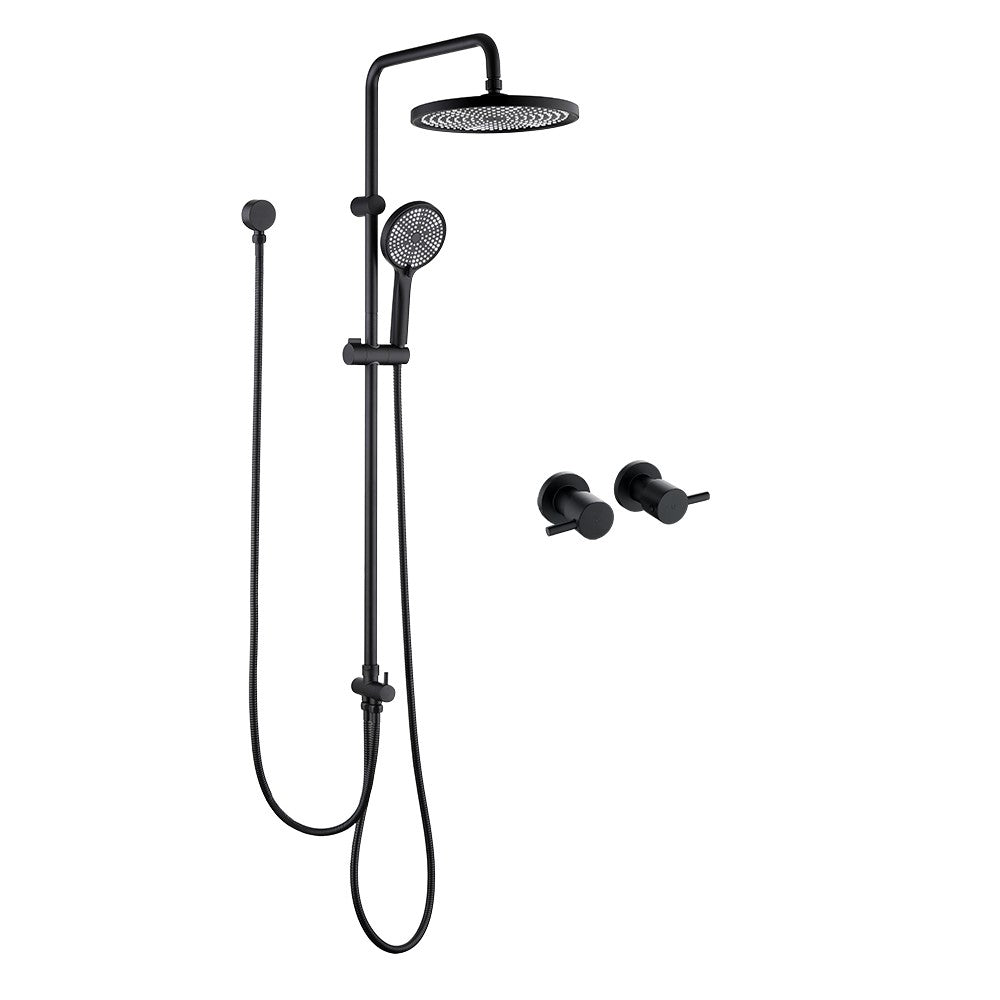 Decaura 10" Rain Shower Head Set Black Round Gooseneck Shower Arm Wall Tapware
