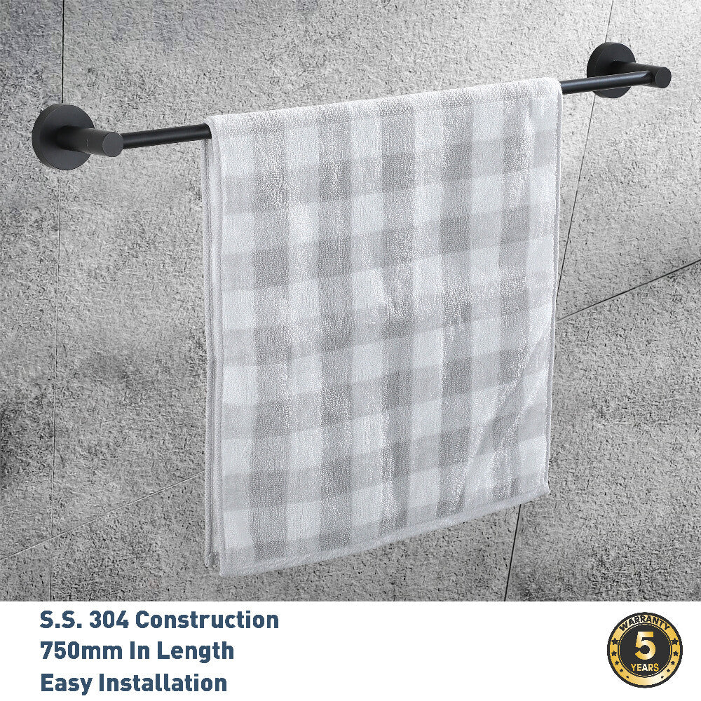 Decaura Towel Rail Racks 600mm/750mm Toilet Paper Roll Holder Hooks Holder Black