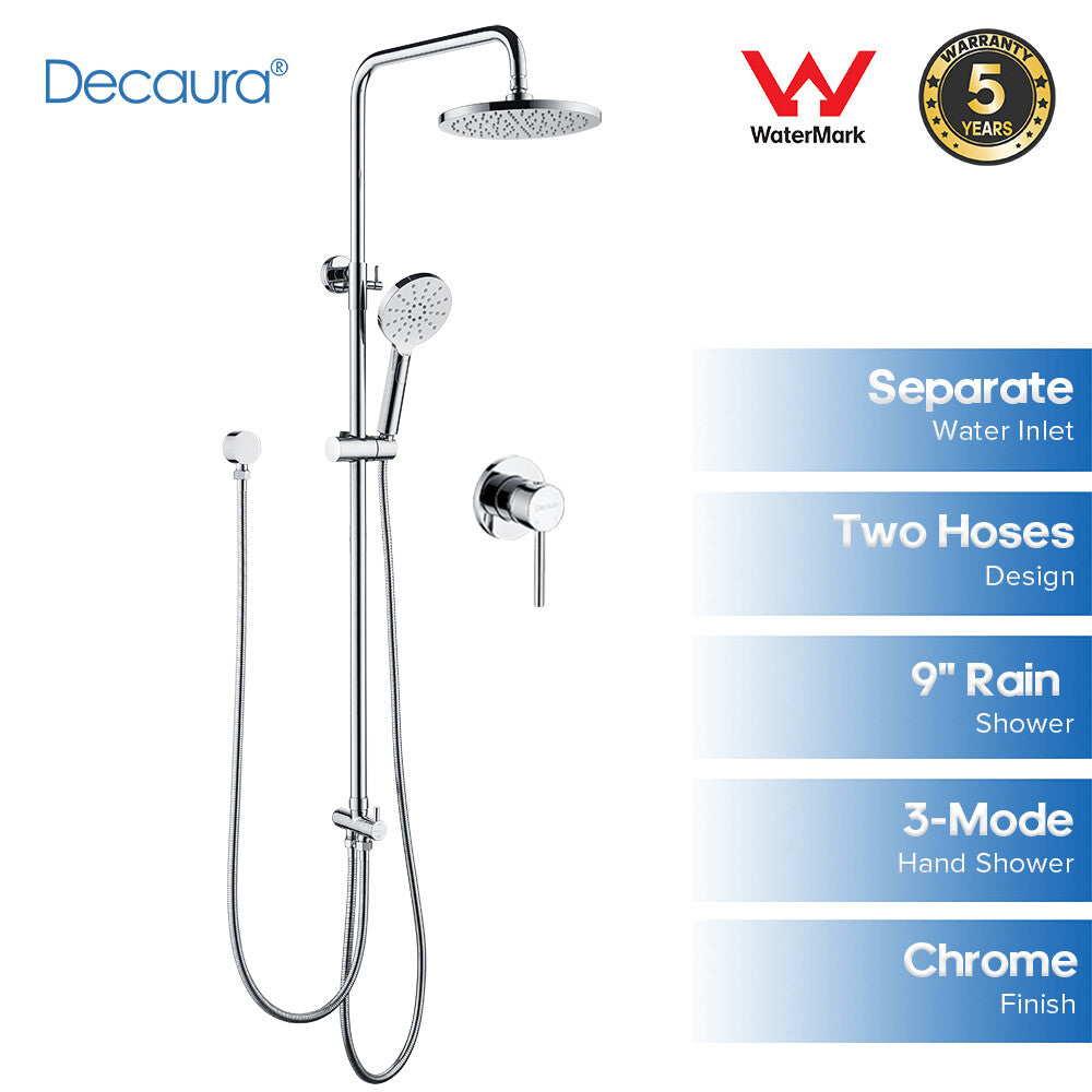 Decaura 9" Rain Shower Head Set Separate Water Inlet Elbow Sliding Mixer Taps