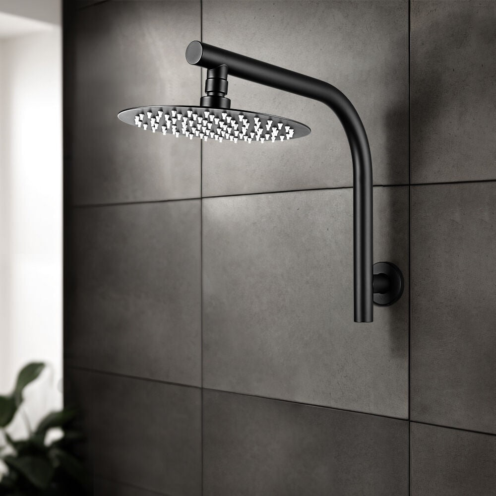 Simplus 8" Rain Shower Head Set Round Gooseneck Shower Arm Wall Mounted Black