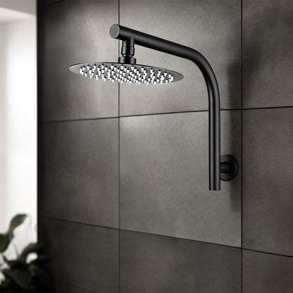Simplus 8" Rain Shower Head Set Round Gooseneck Shower Arm Wall Mounted Black