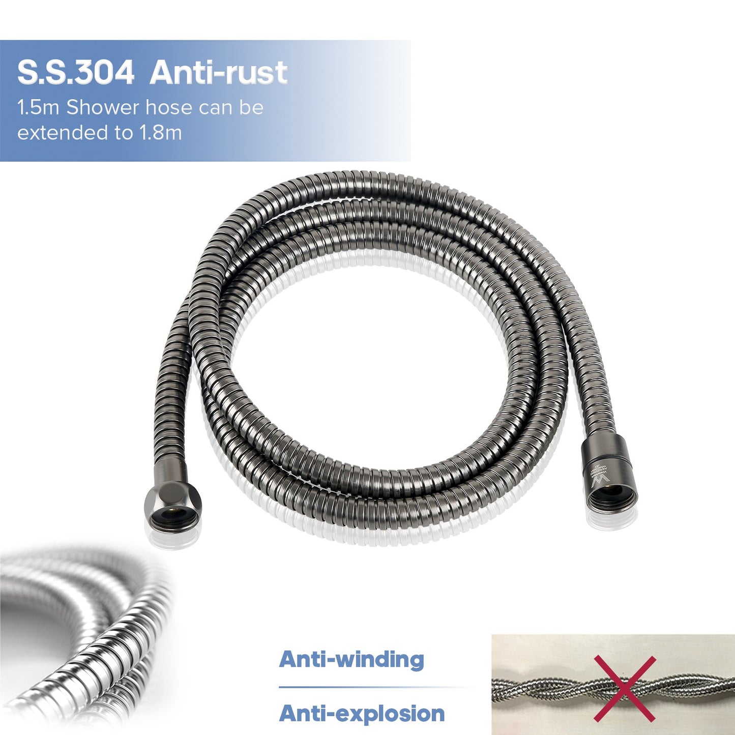 Decaura Watermark Flexible Shower Hose 1.5m Brushed Gunmetal Stainless Steel
