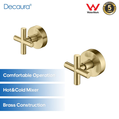 Decaura Cross Handle Shower Taps 1/4 Turn Hot Cold Twin Taps Chrome/Black/Gold