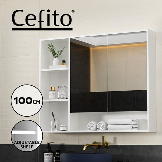 Cefito Bathroom Mirror Cabinet 100CM Vanity Medicine Wall Mounted Storage White