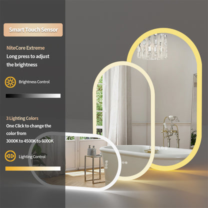 Oval Lighted LED Bathroom Mirror Pill Shaped Anti-Fog Smart Makeup Vanity Mirror