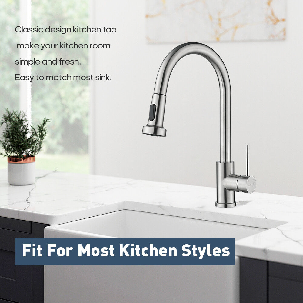 Decaura Kitchen Mixer Tap pull out Brushed Nickel 360° Swivel 2-Mode Spray