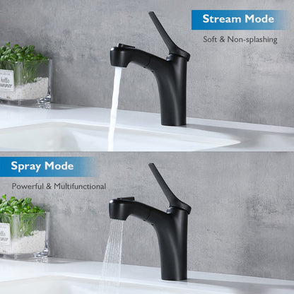 Decaura Black Bathroom Basin Mixer Tap Vanity Faucet Pull Out 2-mode Spray