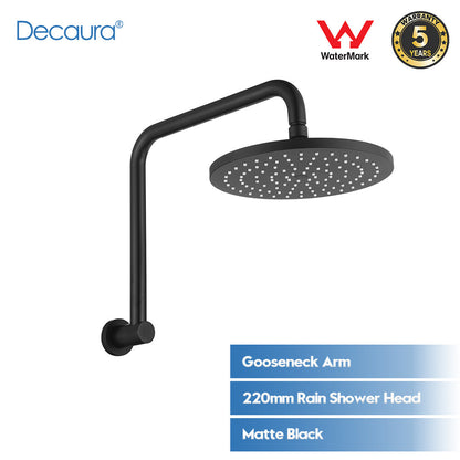 Decaura Chrome/Black/Golden 9" Rain Shower Head Set Gooseneck Arm Shower Taps