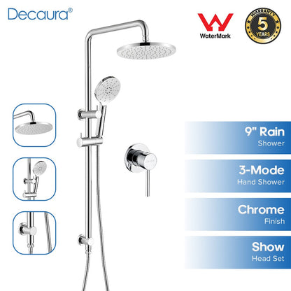 Decaura Shower Head Set Gooseneck Arm Brushed Gold/Black/Chrome/Gunmetal WELS