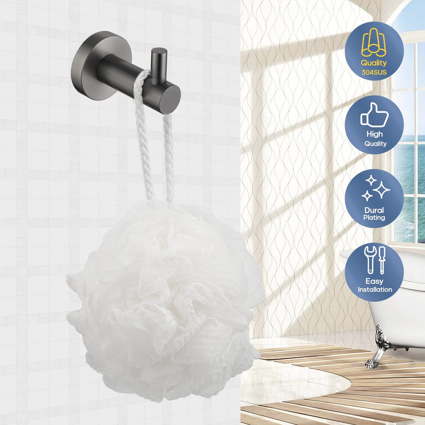Decaura Bathroom Robe Hook Towel Holder Coat Hat Clothes Hanger Brushed Gunmetal