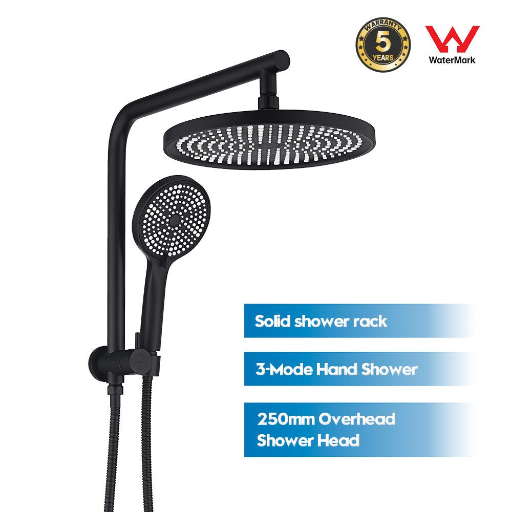WELS 10 Inch Rain Shower Head Set Gooseneck Round Shower Mixer Tap Cross Handle