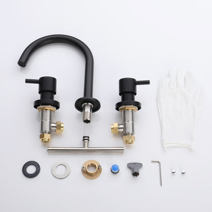 Decaura Black Basin Tap Set Two Handles 360° Swivel Spout and 1/4 turn Mixers