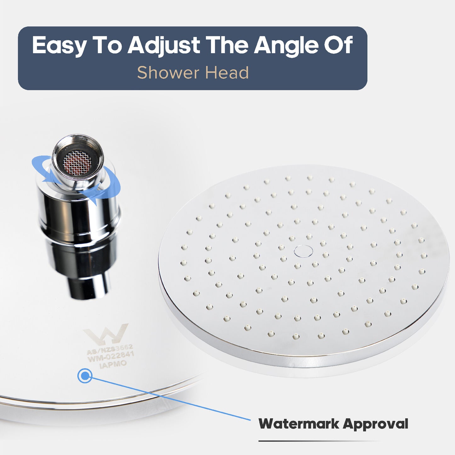 Decaura Rain Shower Head 8" 9" 10" 12" Round Square Chrome Black Gold Swivel