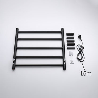 Decaura Wall Mounted Heated Towel Rail Black 5 Rungs 304 Stainless Steel Round