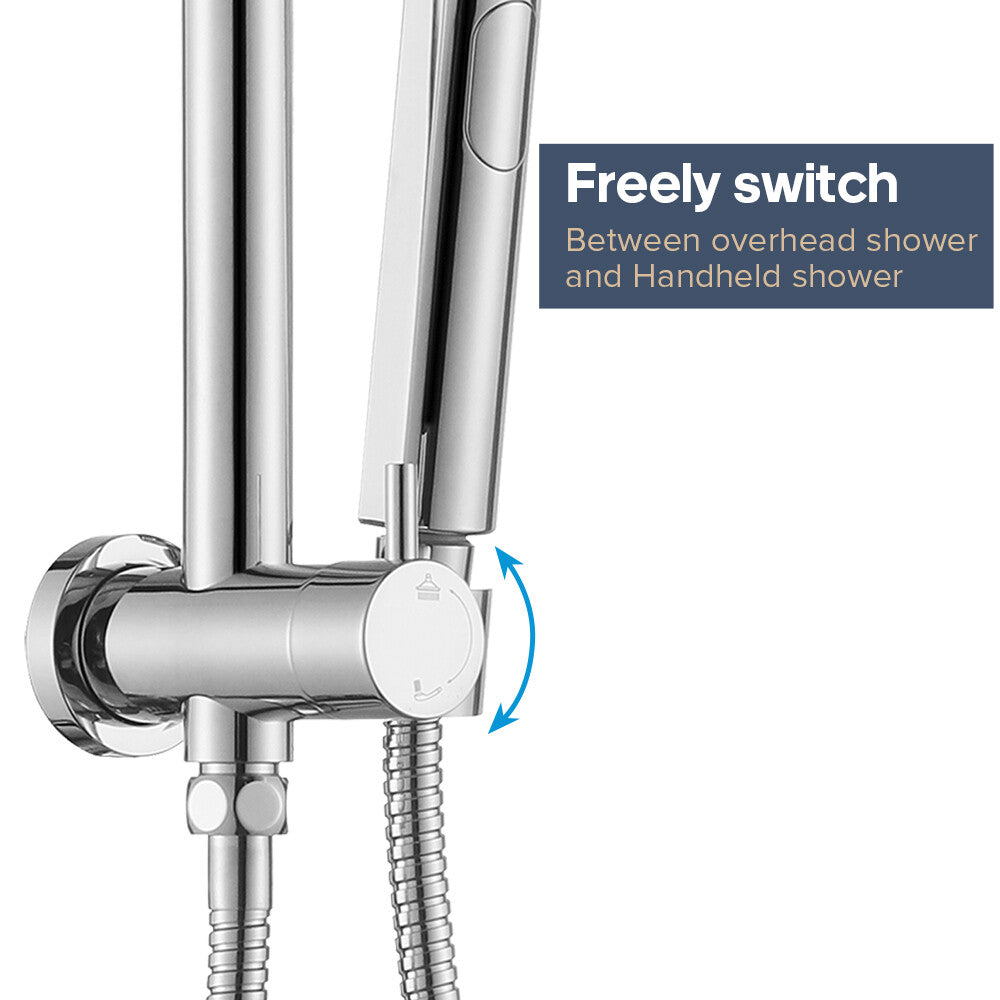 Decaura Dual Shower Heads Set 9" Rain Round Chrome Gooseneck Arm 2 in 1 System