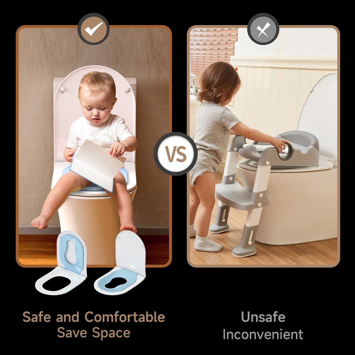 AQUATIZ Round Toilet Seat with Built-in Potty Training Seat, 2-in-1 Family Toile