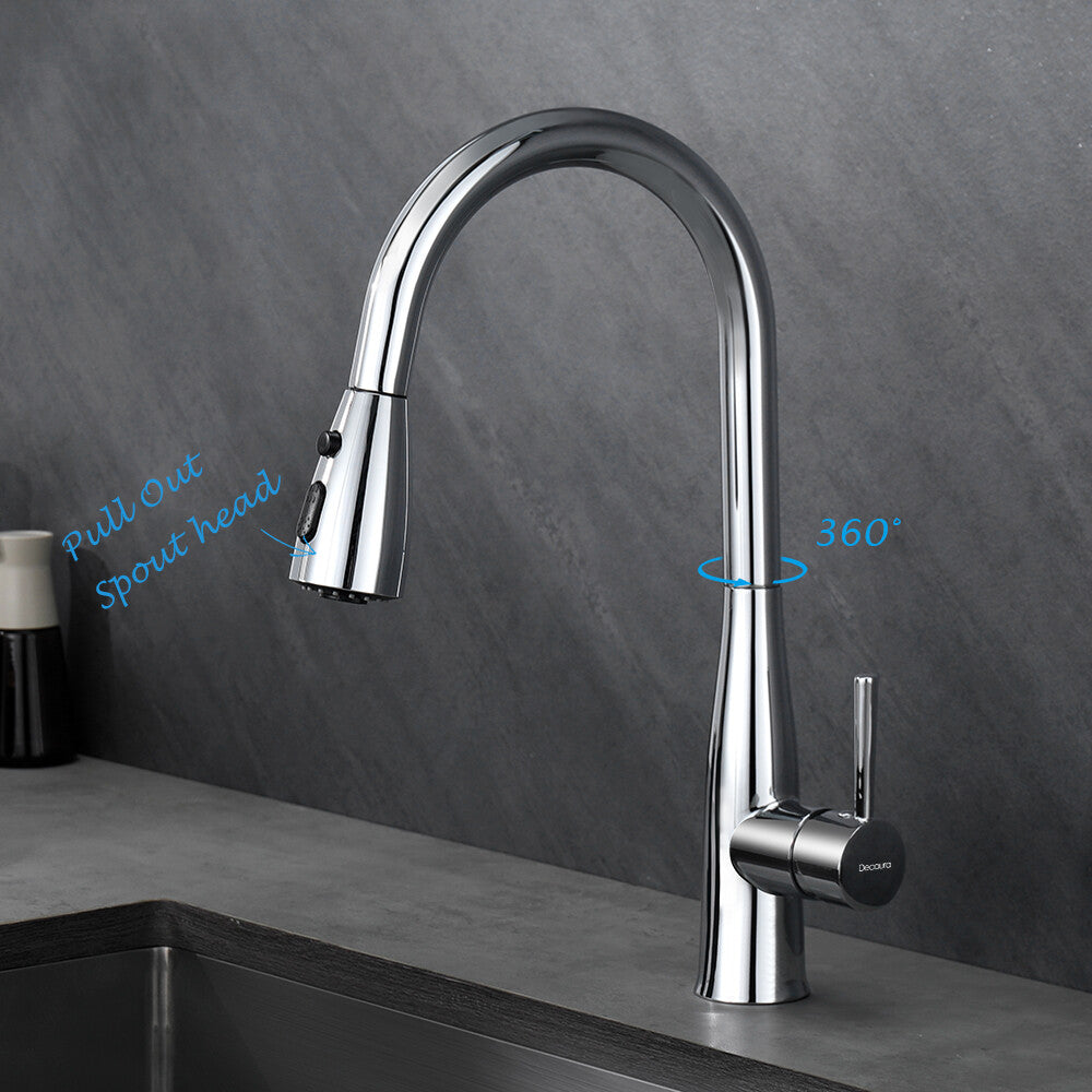 Decaura Tall Kitchen Tap Sink Mixer Laundry Faucet Pull Out Chrome 3-Mode Spray