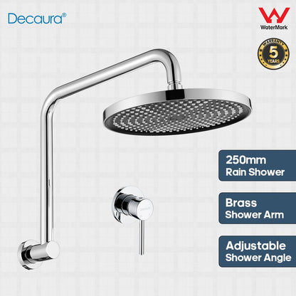 Decaura 10" Rain Shower Head Set Gooseneck Arm Round Wall Tapware Shower Taps