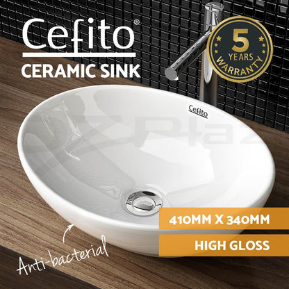 Cefito Bathroom Basin Vanity Sink Ceramic Above Counter Hand Wash Bowl Oval