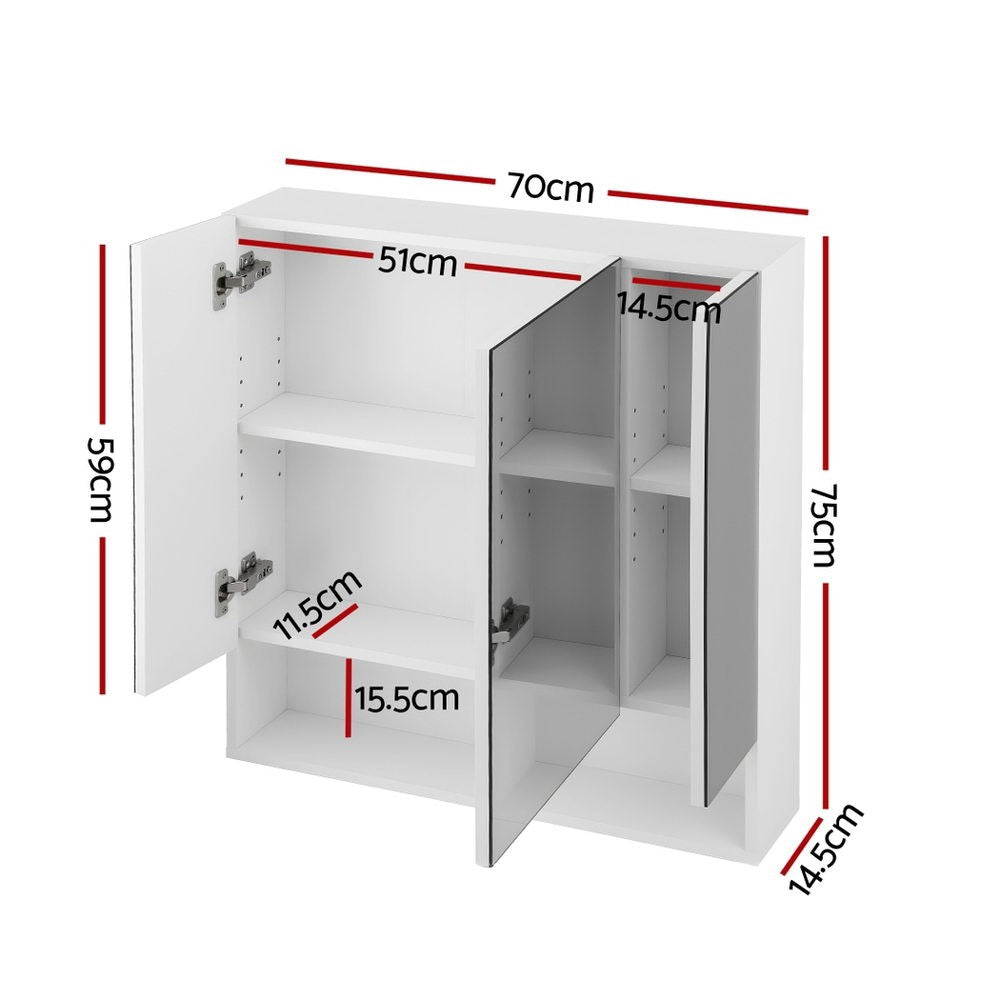 Cefito Bathroom Mirror Cabinet Medicine Wall Hung Adjustable 700x750mm White