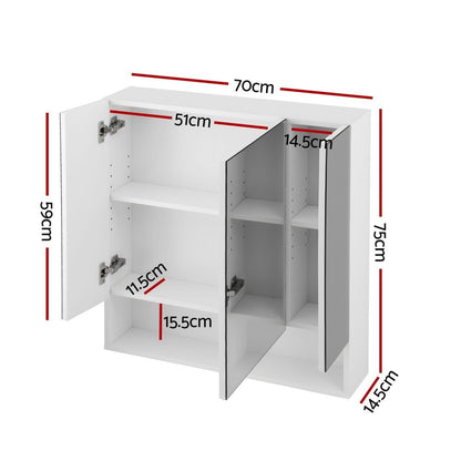 Cefito Bathroom Mirror Cabinet Medicine Wall Hung Adjustable 700x750mm White