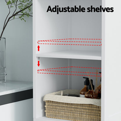 Artiss Bathroom Cabinet Storage 161cm White Rattan Tallboy Toilet Cupboard