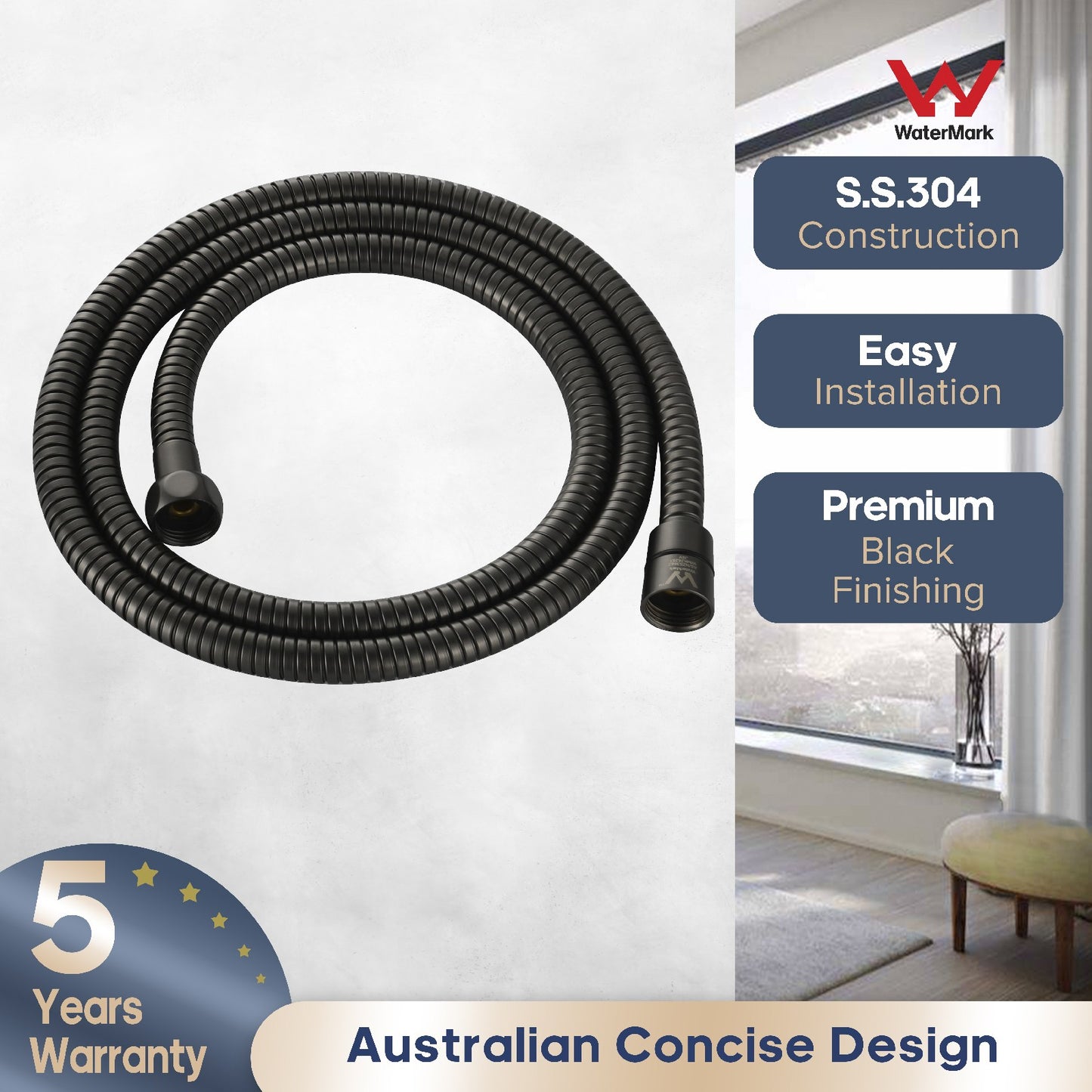 Decaura Flexible Shower Hose 1.5m/2m 304 Stainless Steel Gold/Chrome/Black