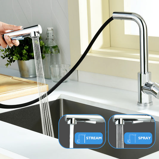 WELS Kitchen Tap Pull Out Sink Mixer Faucet Chrome Right-Angled Form