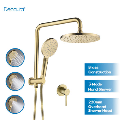 Decaura Shower Head Set Brushed Gold Round Rail Set Shower Mixer Tap Wall Mount
