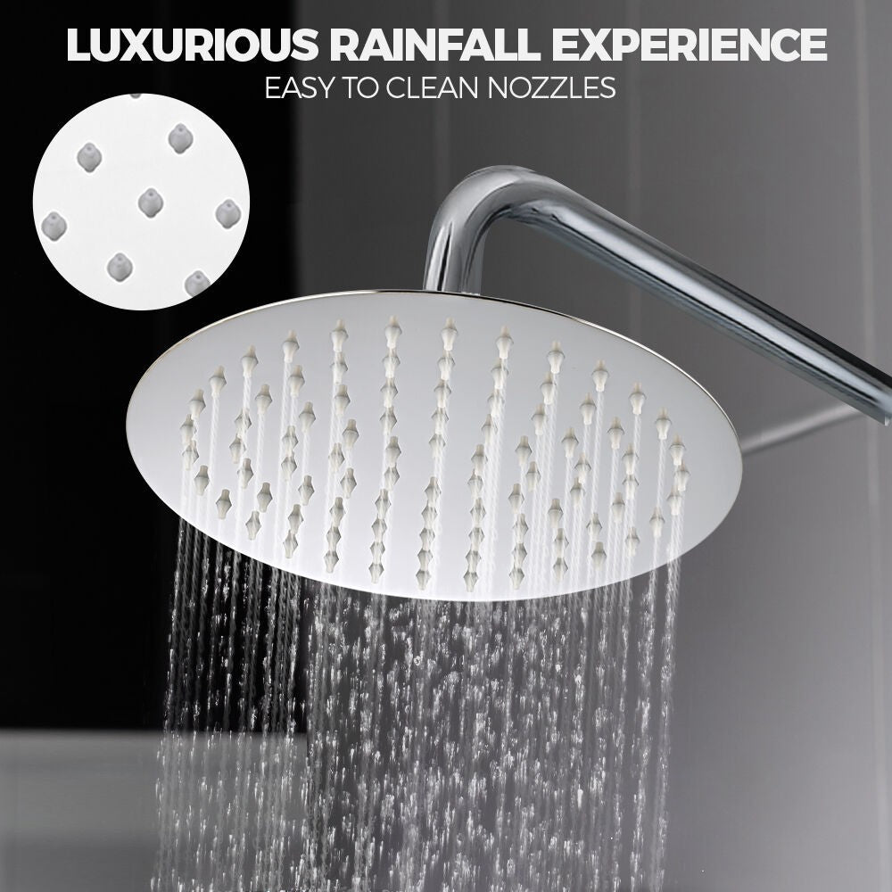 Simplus 8" Rain Shower Head Set Round Gooseneck Shower Arm Wall Mounted Chrome
