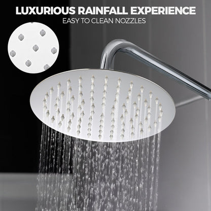 Simplus 8" Rain Shower Head Set Round Gooseneck Shower Arm Wall Mounted Chrome