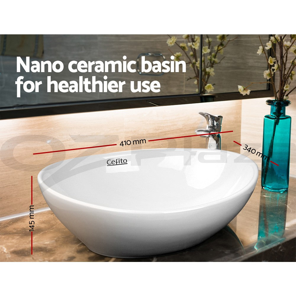 Cefito Bathroom Basin Vanity Sink Ceramic Above Counter Hand Wash Bowl Oval