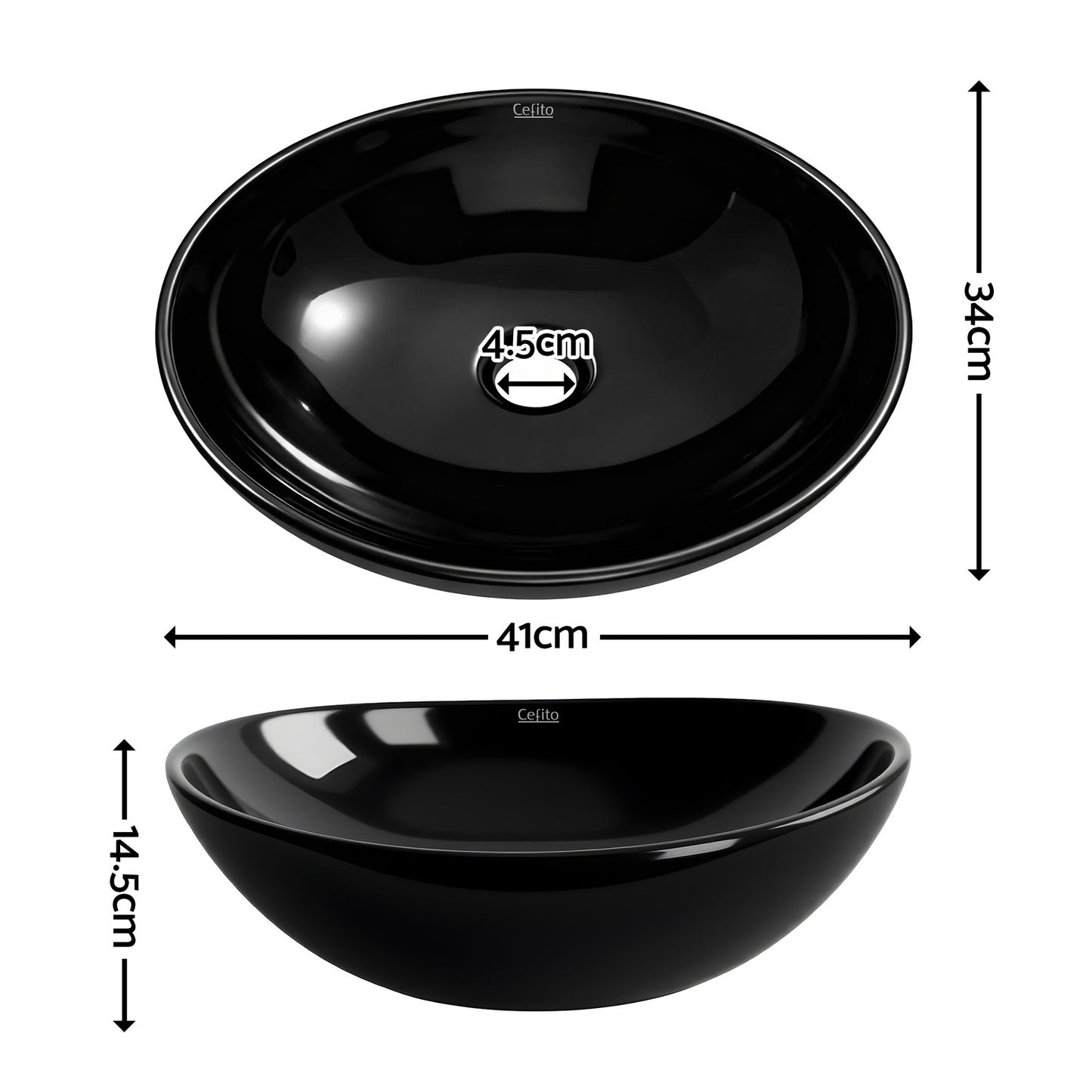 Cefito Bathroom Basin Vanity Sink Vessel Bowl Ceramic Wash Oval Countertop Black