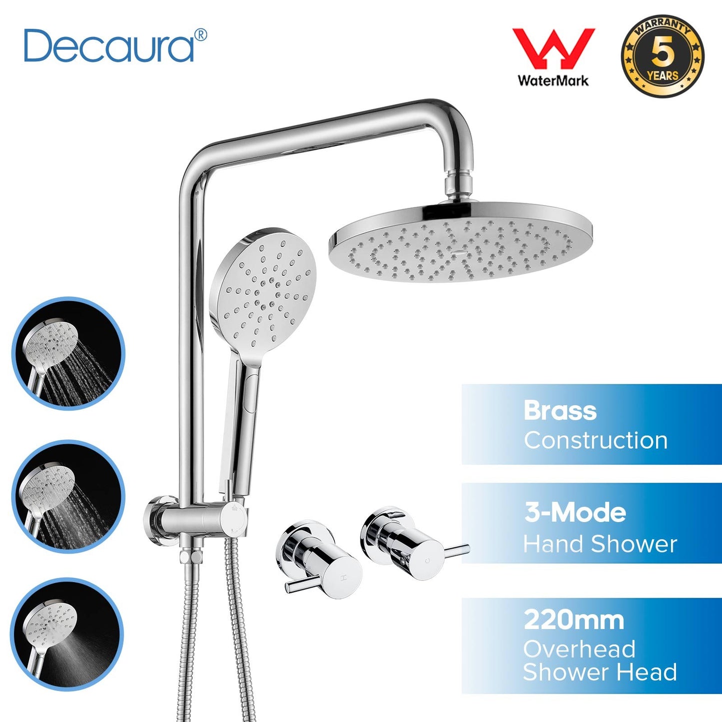 Decaura 9" Rain Shower Head Set Chrome Bathroom Gooseneck Arm Shower Mixer Tap