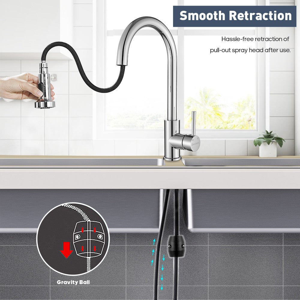 Decaura Kitchen Mixer Tap Pull Out Chrome Sink Faucet 360° Swivel Gooseneck Arm