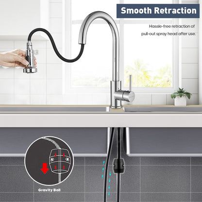 Decaura Kitchen Mixer Tap Pull Out Chrome Sink Faucet 360° Swivel Gooseneck Arm