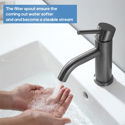 Decaura Bathroom Basin Mixer Tap Brushed Gunmetal Short Vanity Faucet Round